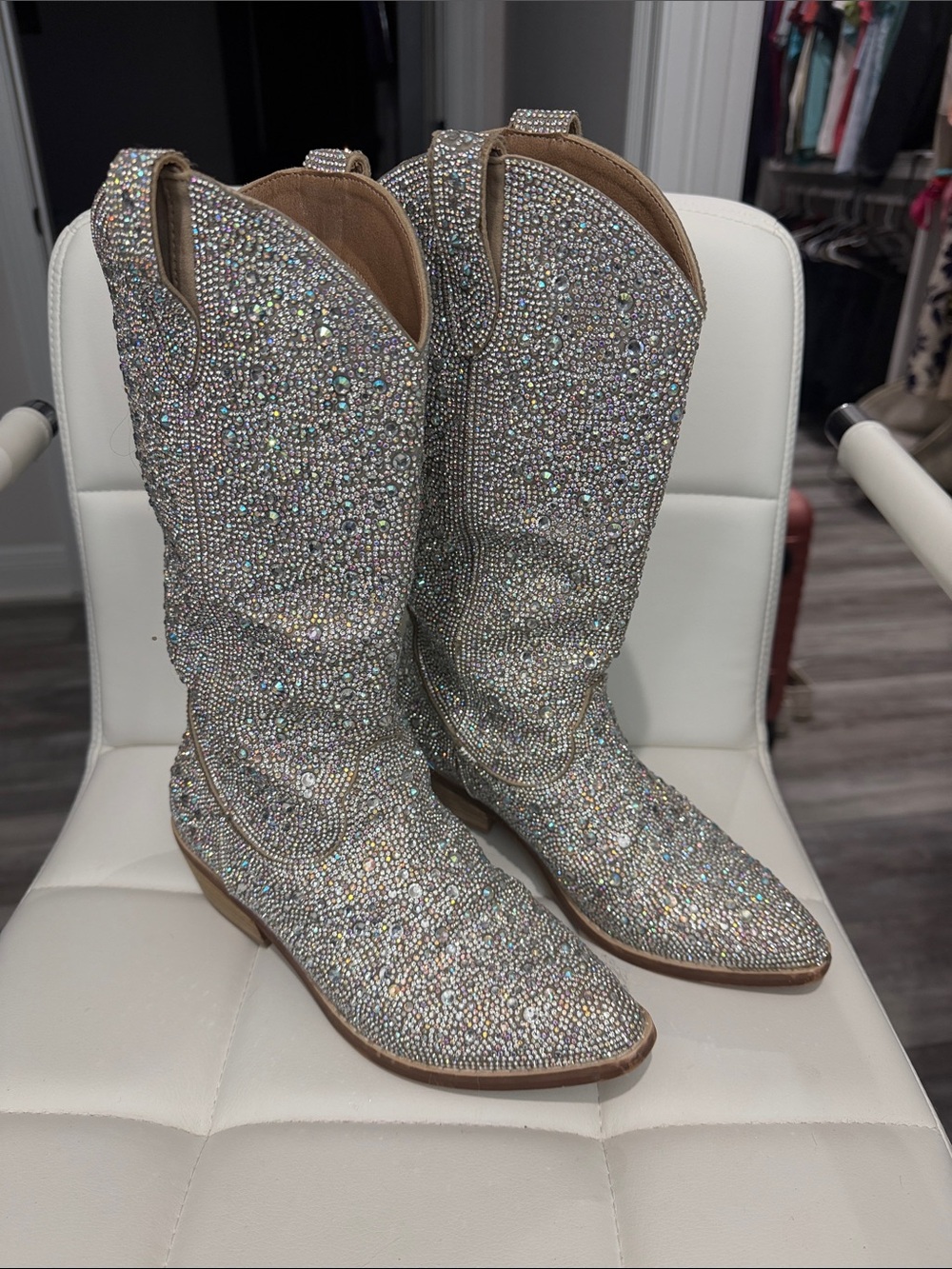 Steve Madden Silver Crystal Western Heeled Boots